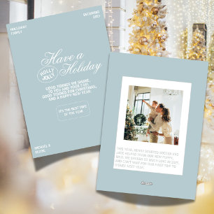 Modern Luxury Font Blue Family Photo Holiday Card