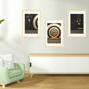 Modern Luxury Geometric Black and Gold Abstract Wall Art Sets