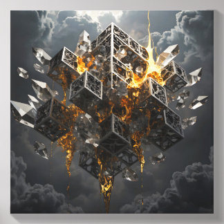 Modern Luxury Geometric Crystal and Molten Gold 8K Canvas Photo Tile