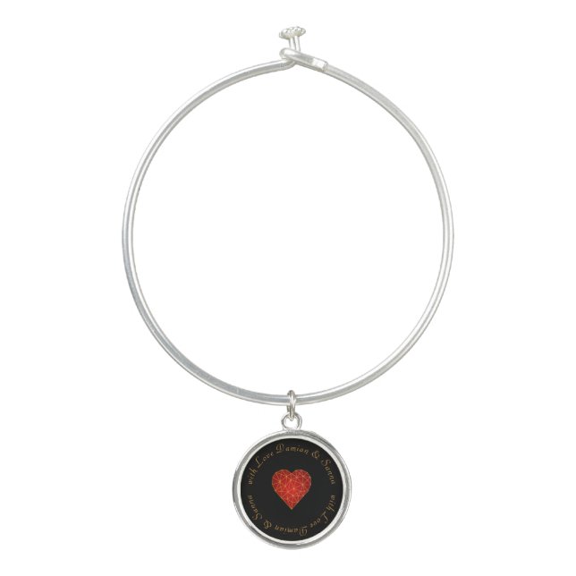 modern luxury geometric gold red heart love bangle bracelet (Front)