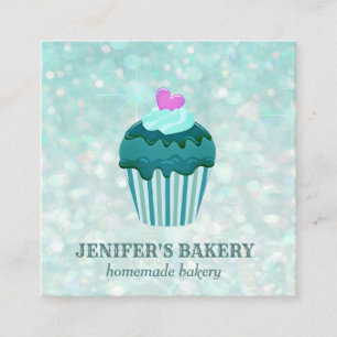 Modern luxury  glittery  cupcake homemade bakery square business card