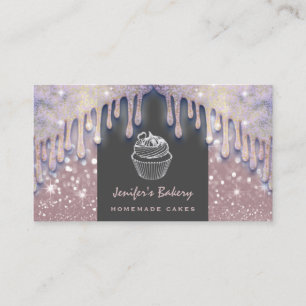 Modern luxury glittery cute cupcake bakery business card