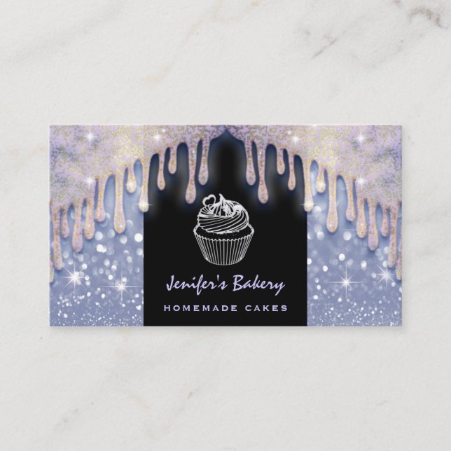 Modern luxury glittery cute cupcake bakery business card (Front)