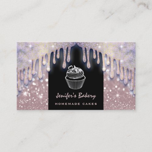 Modern luxury glittery cute cupcake bakery business card