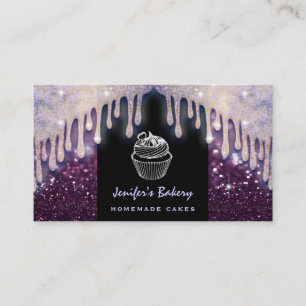 Modern luxury glittery cute cupcake bakery business card