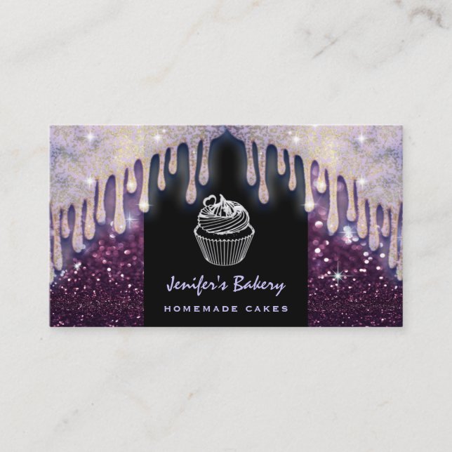 Modern luxury glittery cute cupcake bakery business card (Front)