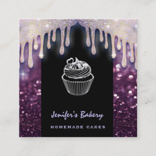 Modern luxury glittery cute cupcake bakery square business card
