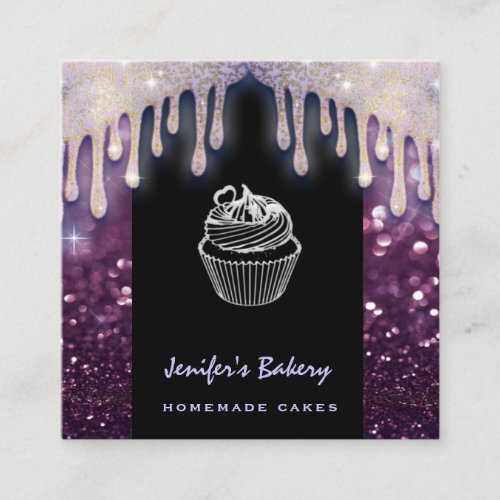 Modern luxury glittery cute cupcake bakery square business card