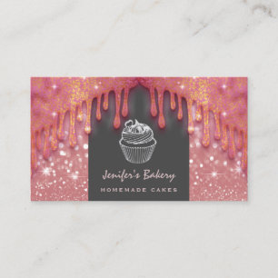 Modern luxury glittery drips cute cupcake bakery business card