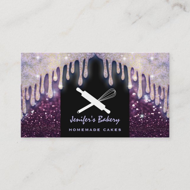 Modern luxury glittery rolling pin whisk bakery business card (Front)