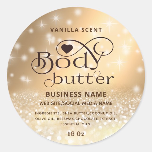 Modern luxury glittery sparkling body butter Label (Front)