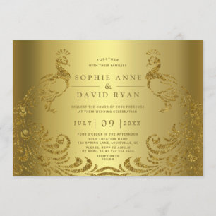 Modern Luxury Gold Abstract Peacock Wedding Invitation