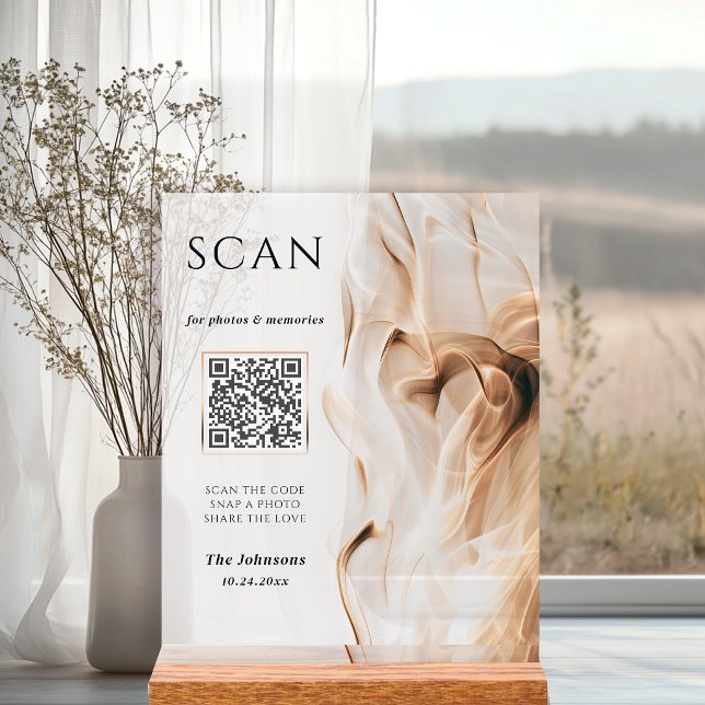 Modern Luxury Gold Acrylic Wedding QR Code Scan Sign (Creator Uploaded)