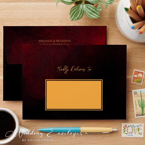 Modern Luxury Gold Black Red Wedding Wedding Envelope