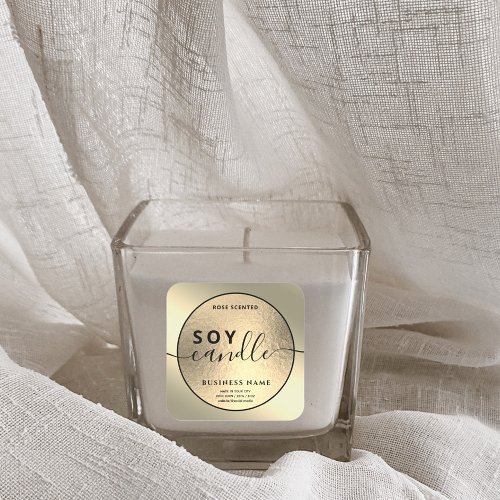 Modern Luxury gold black script soy candle   Square Sticker
