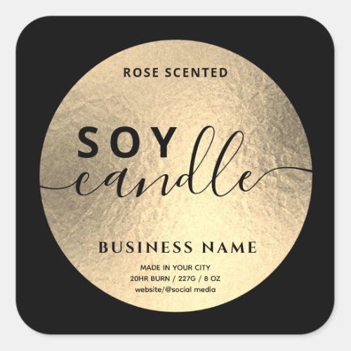 Modern Luxury gold black script soy candle  Square Sticker