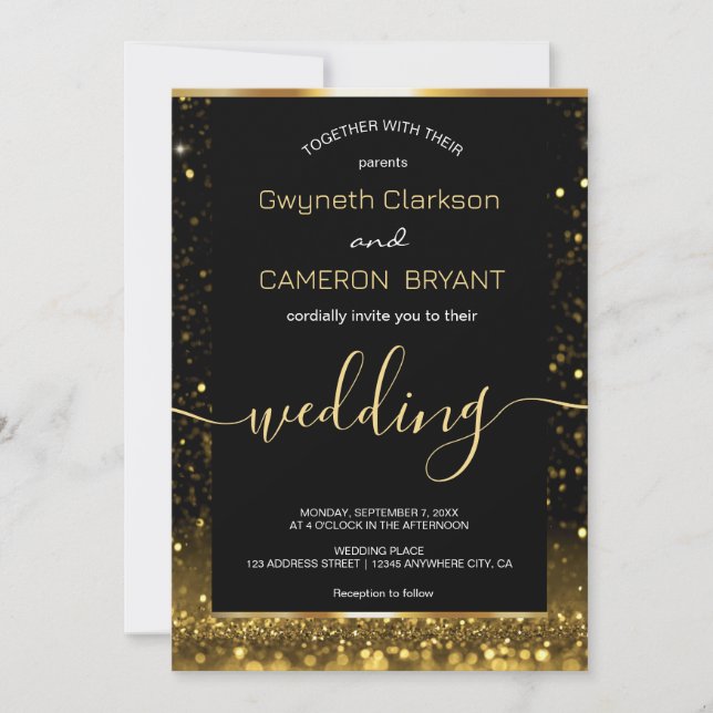 Modern Luxury Gold Black Sparkles Invitation (Front)