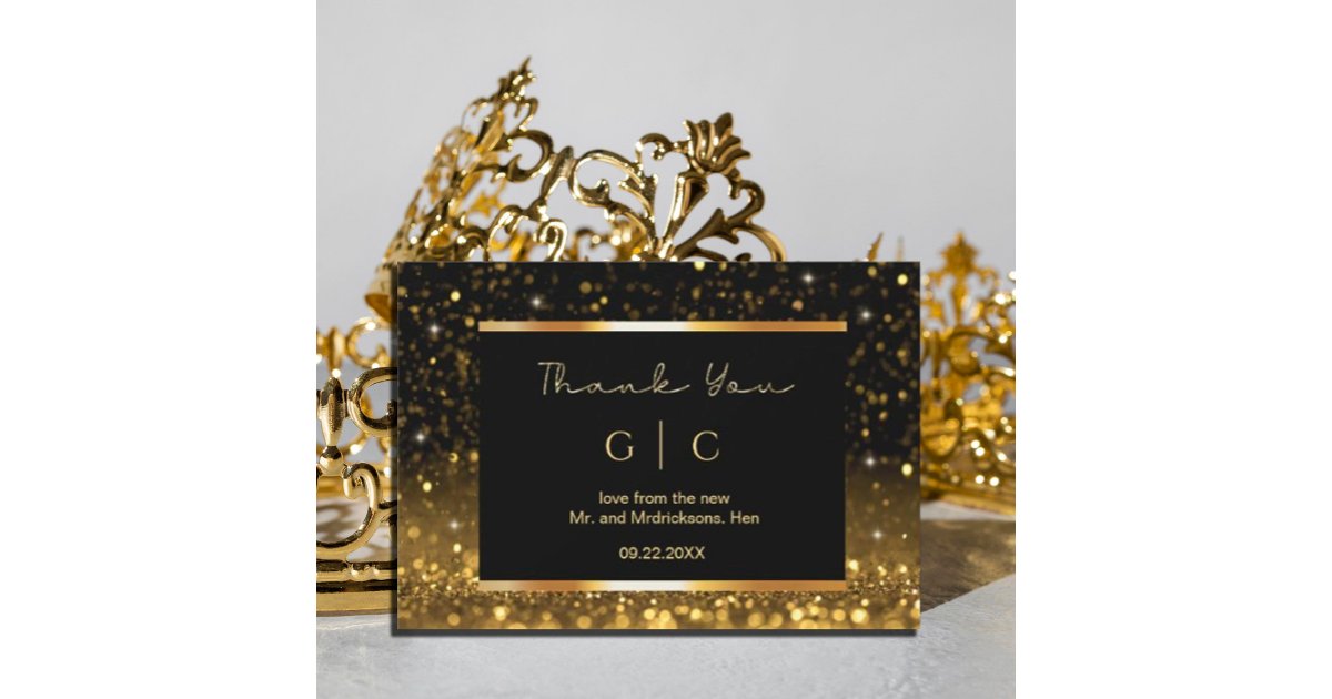 Modern Luxury Gold Black Sparkles Thank You Card | Zazzle