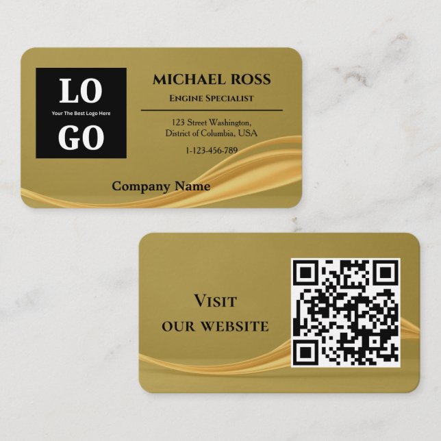 Modern Luxury Gold Custom Logo and QR Code  Business Card (Front/Back)