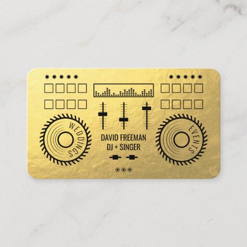 Modern luxury gold foil black dj music turntable business card