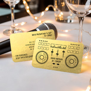 Modern luxury gold foil black dj music turntable business card