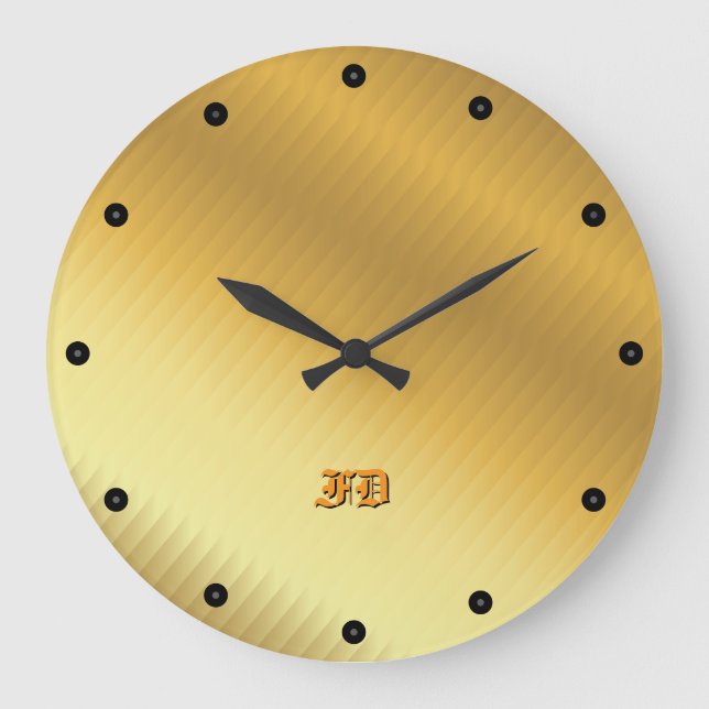 Modern Luxury Gold Gradient Gothic Monogram Large Clock (Front)