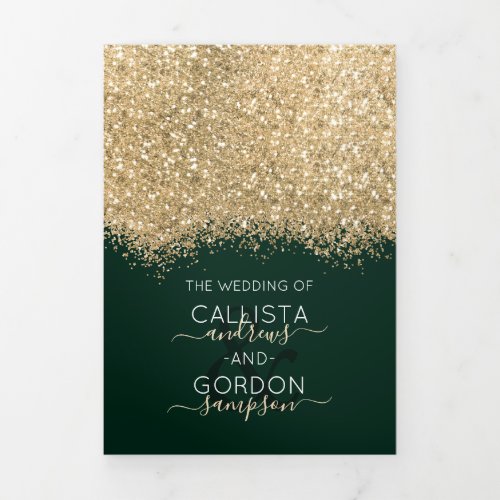 Modern Luxury Gold Green Glitter Confetti Wedding  Tri_Fold Announcement