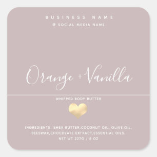 Modern luxury gold heart typography body butter s square sticker