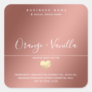 Modern luxury gold heart typography body butter s square sticker