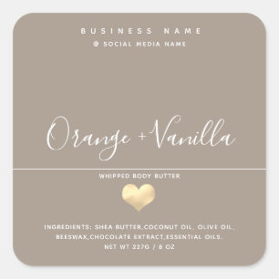 Modern luxury gold heart typography body butter square sticker