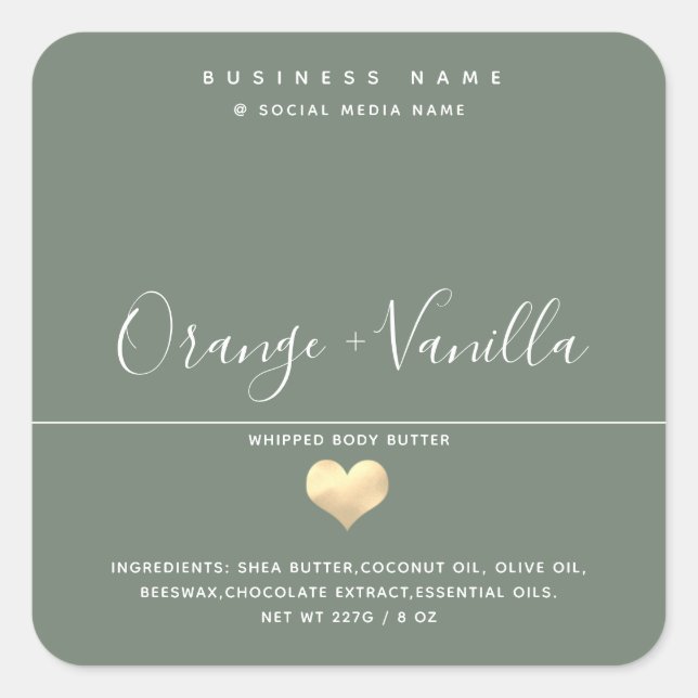 Modern luxury gold heart typography  body butter   square sticker (Front)