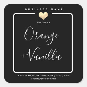 Modern luxury gold heart typography candle squa square sticker