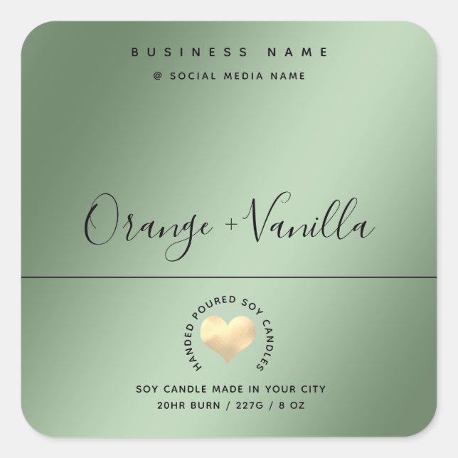 Modern luxury gold heart typography candle   squar square sticker (Front)