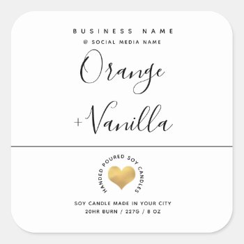 Modern Luxury Gold Heart Typography  Candle   Square Sticker by Makidzona at Zazzle