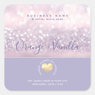 Modern luxury gold heart typography candle square sticker