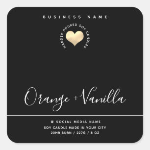 Modern luxury gold heart typography candle square sticker