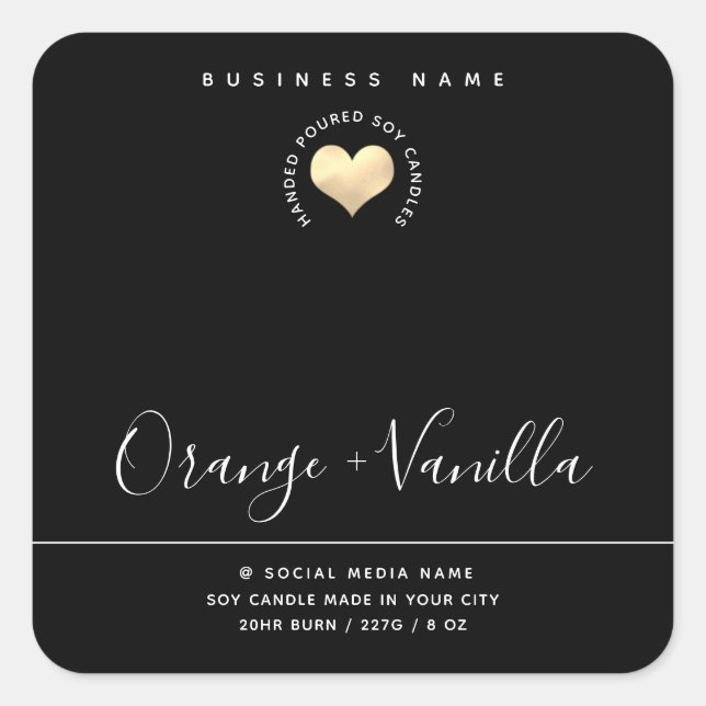 Modern luxury gold heart typography  candle  square sticker (Front)