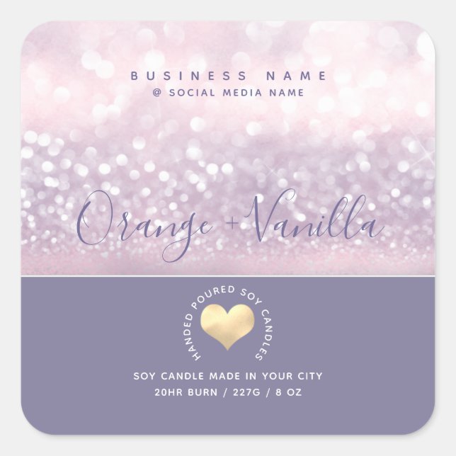 Modern luxury gold heart typography  candle   square sticker (Front)