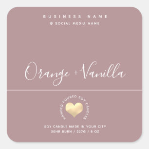 Modern luxury gold heart typography candle square sticker