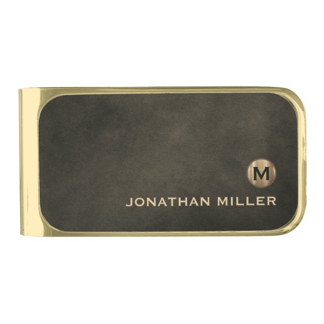 Modern Luxury Gold Monogram  Finish Money Clip (Front)