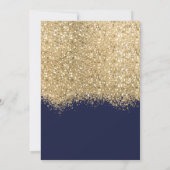 Modern Luxury Gold Navy Glitter Confetti Birthday Invitation (Back)