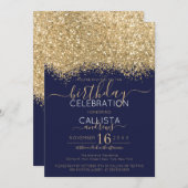 Modern Luxury Gold Navy Glitter Confetti Birthday Invitation (Front/Back)