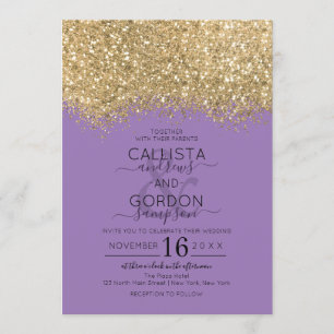 Modern Luxury Gold Purple Glitter Confetti Wedding Invitation