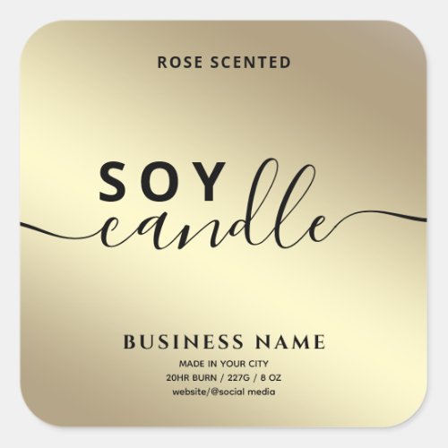 Modern Luxury gold  script soy candle   Square Sticker