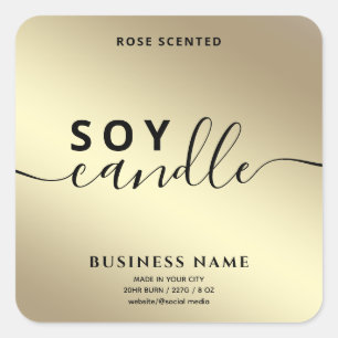 Modern Luxury gold script soy candle Square Sticker