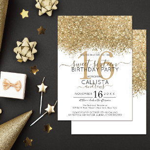 Modern Luxury Gold White Glitter Confetti Sweet 16 Invitation