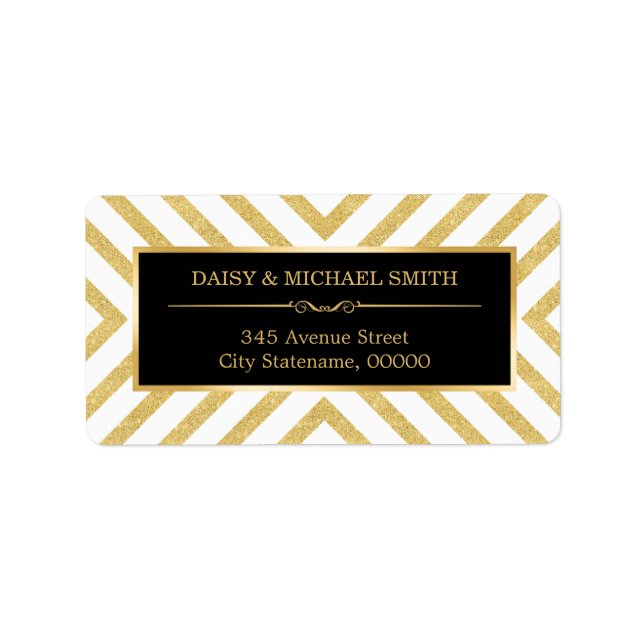 Modern Luxury Golden Glitter Black White Pattern Label (Front)