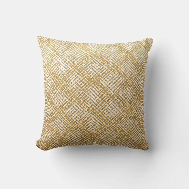 Modern, Luxury, Golden Grid Pattern Throw Pillow (Front)