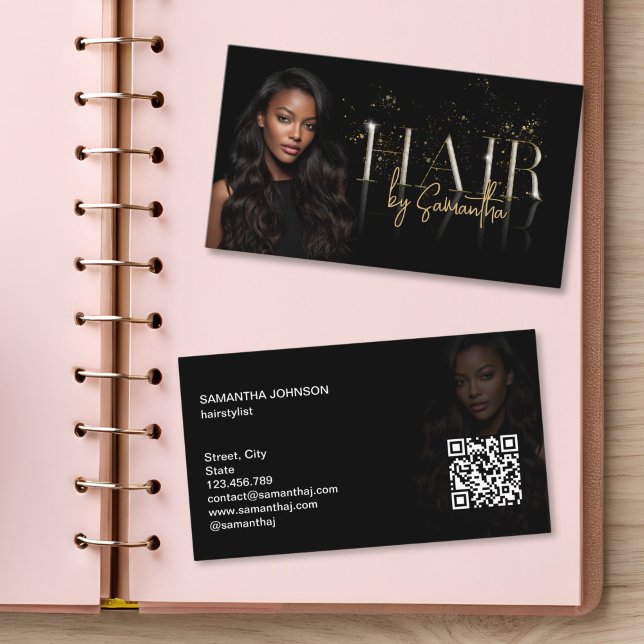 modern luxury hair stylist wigs extensions business card (modern hair extensions and wigs business card)