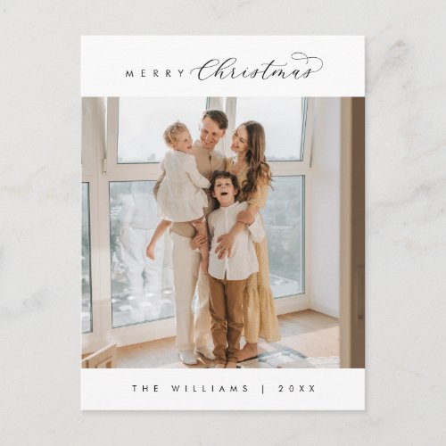 Modern Luxury Merriest Christmas Family Photo Postcard